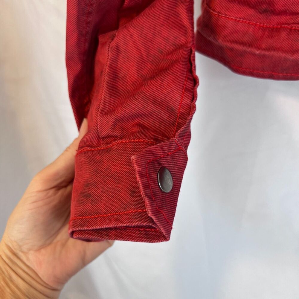 Rock & Republic Stonewash Red Moto Denim Jean Jacket Cropped Size MD Streetwear - Picture 7 of 10